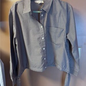 LOFT Striped Button-Up Top - Brown and White